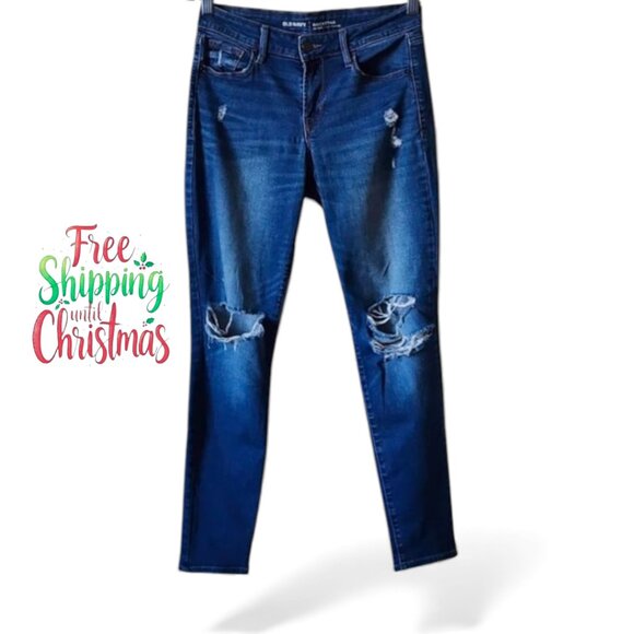 Old Navy Rockstar Distressed Stretchy Mid Rise Full Length Skinny Jeans - Picture 1 of 4